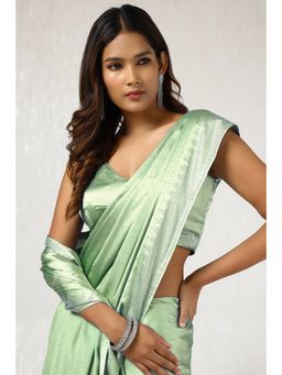 Soch - Women's Sap Green Satin Saree with Unstitched Blouse