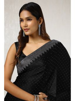 Soch - Women's Black Satin Saree with Unstitched Blouse
