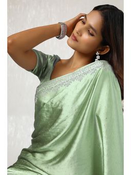 Soch - Women's Sap Green Satin Saree with Unstitched Blouse