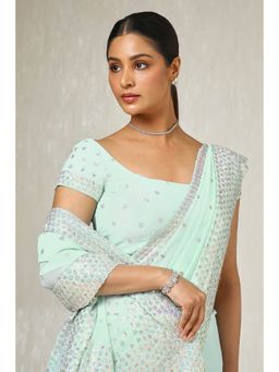 Soch - Women's Sap Green Georgette Sequins Saree with Unstitched Blouse