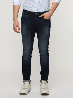 Crocodile - Men Solid Slim Fit Navy Blue Natural Fade Washed Jeans