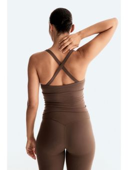 H&M - Women Beige Integral-Bra Sports Top With Softmove