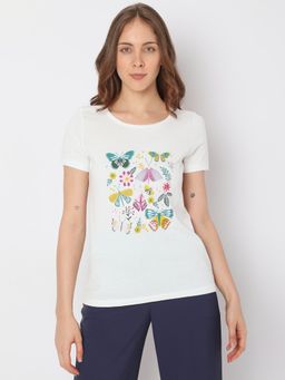 VERO MODA - Women Printed Casual Wear White T-Shirt