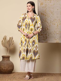 FASHOR - Ikat Printed A-Line Flared Kurta