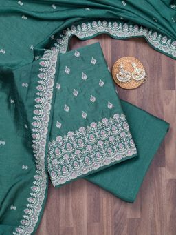Koskii - Sea Green Zari Work Unstitched Kurta with Unstitched Bottom and Dupatta (Set of 3)