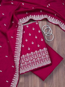 Koskii - Maroon Zari Work Unstitched Kurta with Unstitched Bottom and Dupatta (Set of 3)