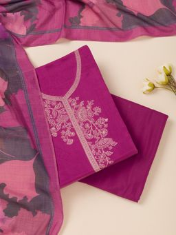 Koskii - Purple Zari Work Unstitched Kurta with Unstitched Bottom and Dupatta (Set of 3)