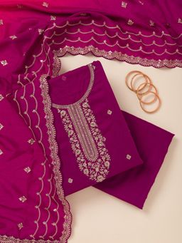Koskii - Purple Cording Unstitched Kurta with Unstitched Bottom and Dupatta (Set of 3)