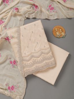 Koskii - Beige Cording Unstitched Kurta with Unstitched Bottom and Dupatta (Set of 3)