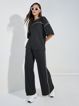 Styli - Women Black Contrast Overlock Co-Ord Set