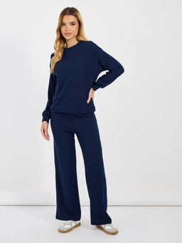Styli - Women Navy Blue Textured Relaxed Fit Co-Ord Set