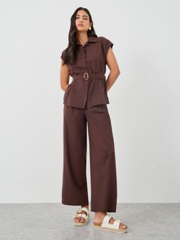 Styli - Women Brown Solid Co-Ord Set with Belt
