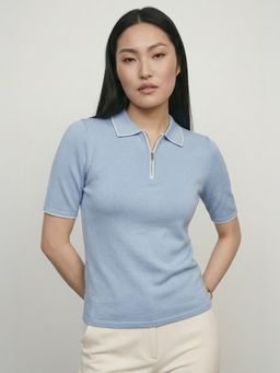 max - Women Knit Polo T-shirt with Contrast Collar