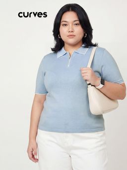 max - Women Knit Polo T-shirt with Contrast Collar