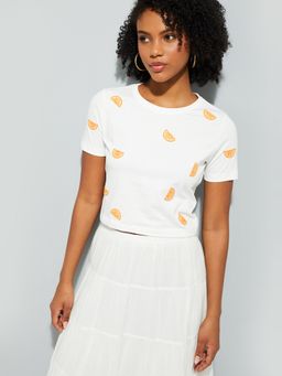 max - URB_N Women Embroidered Crop T-shirt