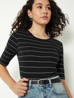 max - Women Black Striped T-shirt