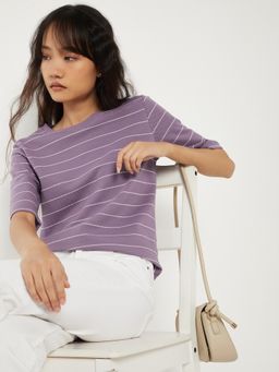 max - Women Lavender Striped T-shirt