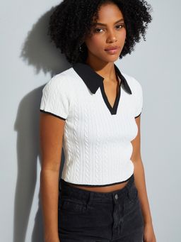 max - Women White max URB_N Women Knit Polo T-shirt
