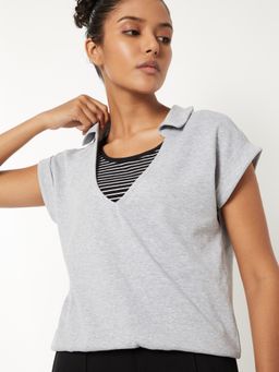 max - Women Grey Solid Johnny Polo T-shirt