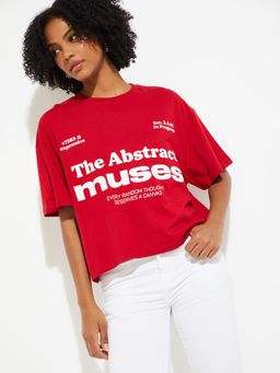 max - URB_N Women Typography Printed Boxy Fit T-shirt