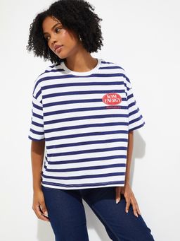 max - URB_N Women Striped Boxy Fit T-shirt