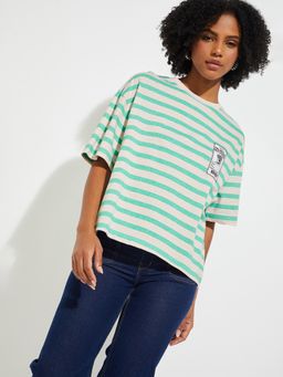 max - URB_N Women Striped Boxy Fit T-shirt
