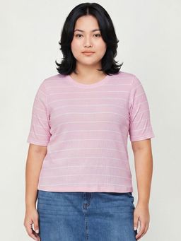 max - Women Pink Striped T-shirt