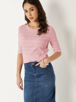 max - Women Pink Striped T-shirt