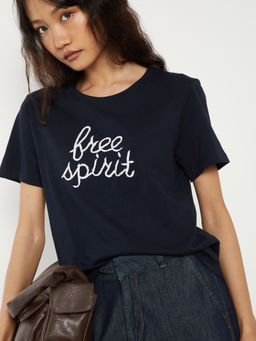 max - Women's Typography Embroidered Relaxed Fit T-shirt