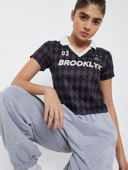 max - Women Checked Johnny Crop Polo T-shirt