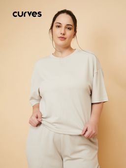 max - Women Beige Ribbed T-shirt