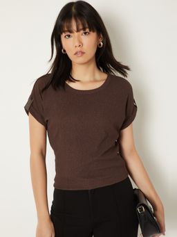 max - Women Brown Textured Top