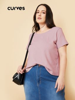 max - Women Pink Ribbed T-shirt