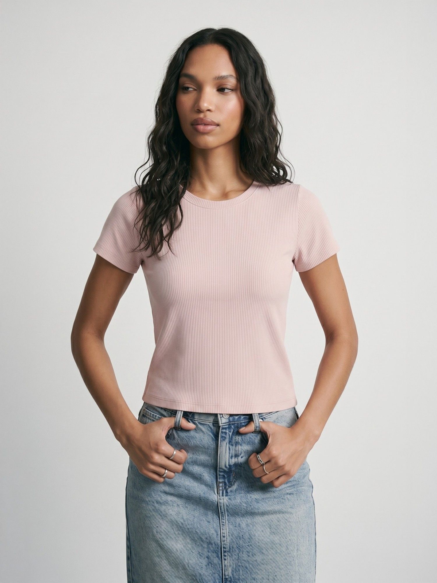 max Women Pink Ribbed T-shirt-picture-15