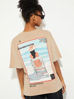 max - URB_N Women Back Beige Relaxed Fit T-shirt