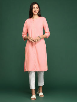 SHOWOFF - Women's Pink Solid Straight Kurta