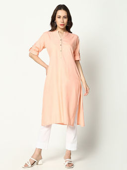 SHOWOFF - Women's Peach Solid Straight Kurta