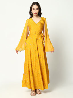 SHOWOFF - Women's Yellow Floral Anarkali Kurta
