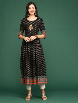 SHOWOFF - Women's Black Ethnic Motifs Anarkali Kurta