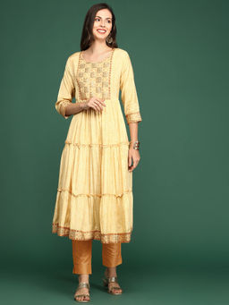 SHOWOFF - Women's Yellow Ethnic Motifs Anarkali Kurta