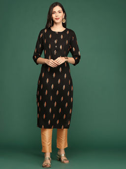 SHOWOFF - Women's Black Floral Straight Kurta