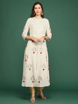 SHOWOFF - Women's Off White Embellished Anarkali Kurta