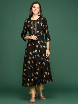 SHOWOFF - Women's Coffee Brown Embellished A-Line Kurta