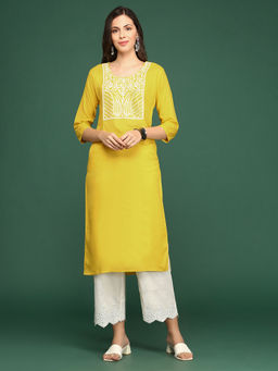 SHOWOFF - Women's Yellow Solid Straight Kurta