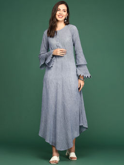 SHOWOFF - Women's Blue Woven Design A-Line Kurta