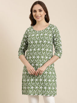 SHOWOFF - Women's Floral Green Straight Kurti