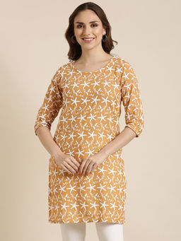 SHOWOFFFF - Women's Floral Mustard Straight Kurti