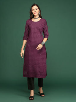 SHOWOFF - Women's Purple Embellished Straight Kurta