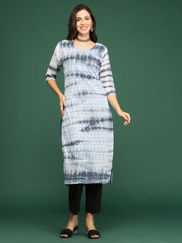 SHOWOFF - Women's Grey Embellished Straight Kurta