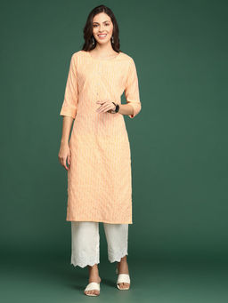 SHOWOFF - Women's Orange Striped Straight Kurta
